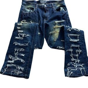 Taker men’s designer jeans size 36 by 38 y2k distressed trendy fun